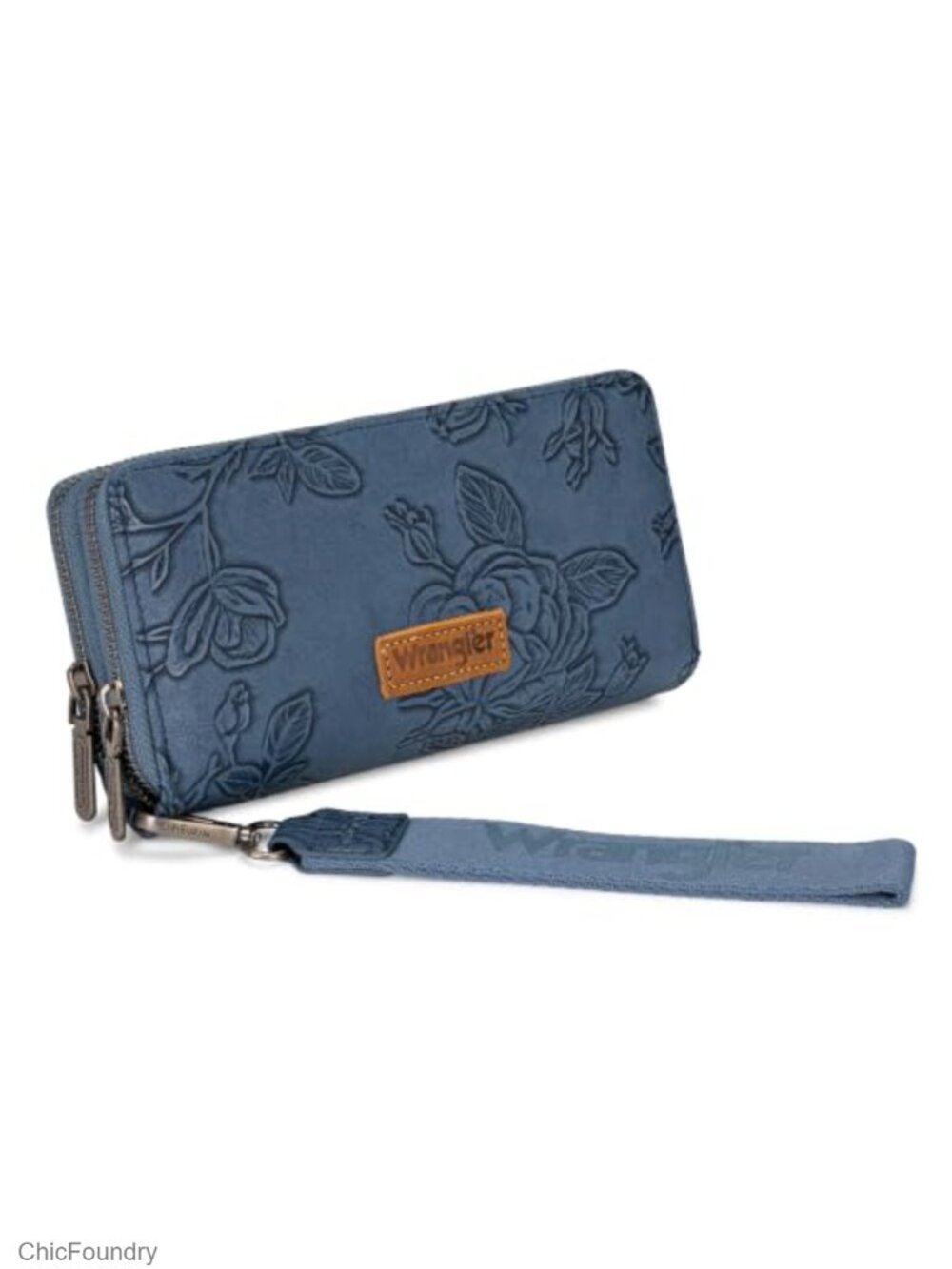 Wristlet Wallet Faux Leather RFID Blocking Double Zip Western Clutch